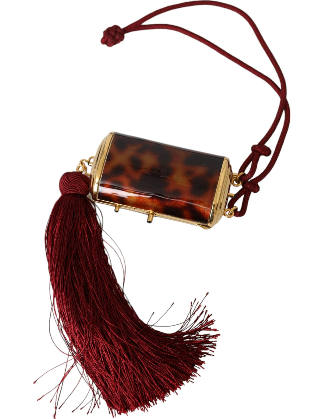 Women’s Dolce &amp; Gabbana Brown Leopard Mini Mirror Tassel Make Up Holder Bag
