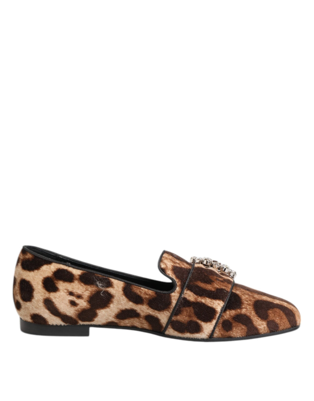 Women’s Dolce &amp; Gabbana Brown Leopard Print Crystals Loafers Flats Shoes