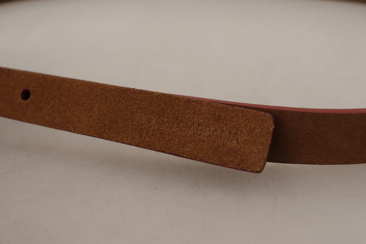Women’s Dolce &amp; Gabbana Brown Logo Engraved Metal Waist Buckle Belt