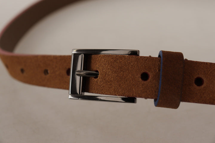 Women’s Dolce &amp; Gabbana Brown Logo Engraved Metal Waist Buckle Belt