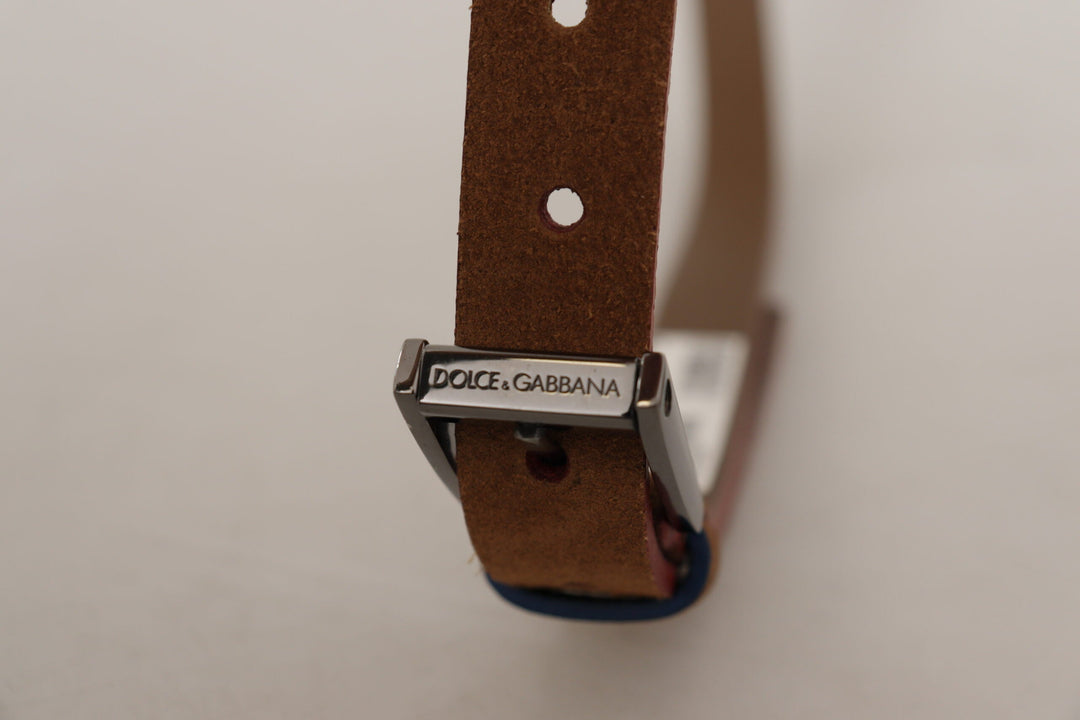 Women’s Dolce &amp; Gabbana Brown Logo Engraved Metal Waist Buckle Belt