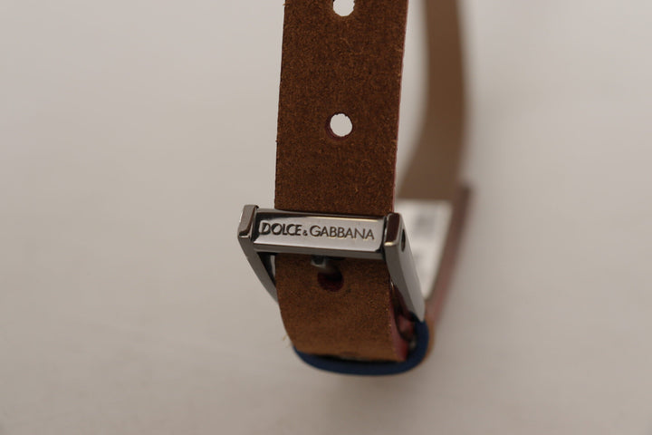 Women’s Dolce &amp; Gabbana Brown Logo Engraved Metal Waist Buckle Belt