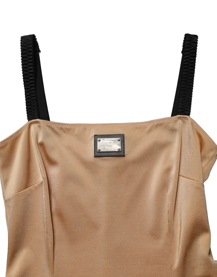 Women’s Dolce &amp; Gabbana Brown Nylon Blend Cady Sleeveless Mini Dress