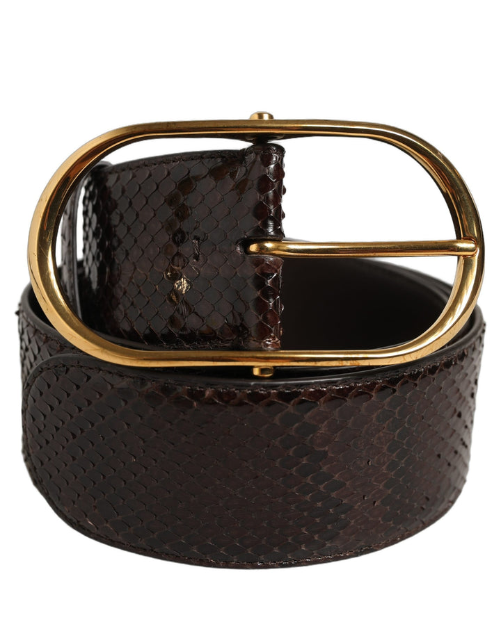 Women’s Dolce &amp; Gabbana Brown Python Leather Gold Metal Buckle Belt
