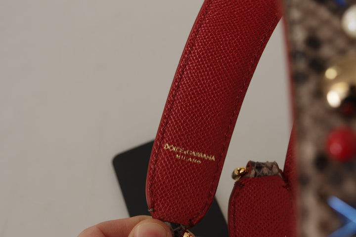 Women’s Dolce &amp; Gabbana Brown Python Leather Studded Shoulder Strap