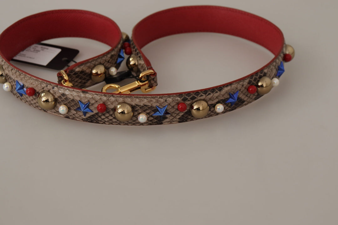 Women’s Dolce &amp; Gabbana Brown Python Leather Studded Shoulder Strap