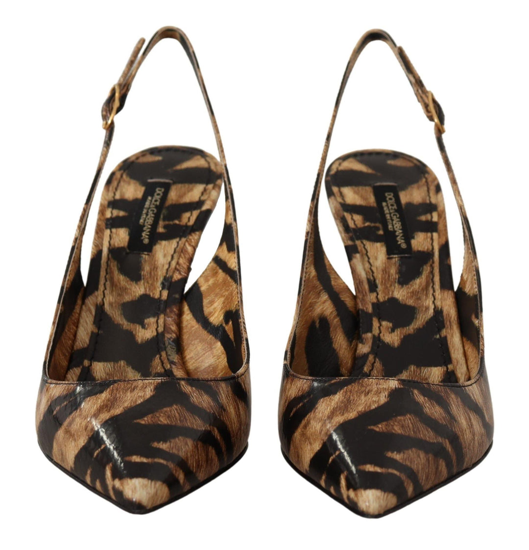 Women’s Dolce &amp; Gabbana Brown Slingbacks Leather Tiger Shoes