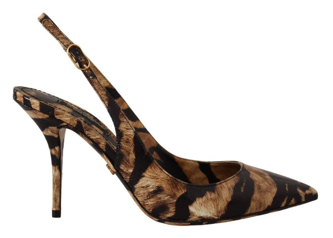 Women’s Dolce &amp; Gabbana Brown Slingbacks Leather Tiger Shoes