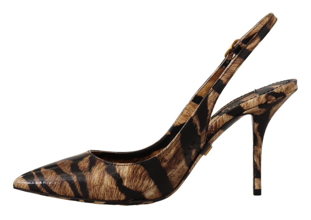 Women’s Dolce &amp; Gabbana Brown Slingbacks Leather Tiger Shoes