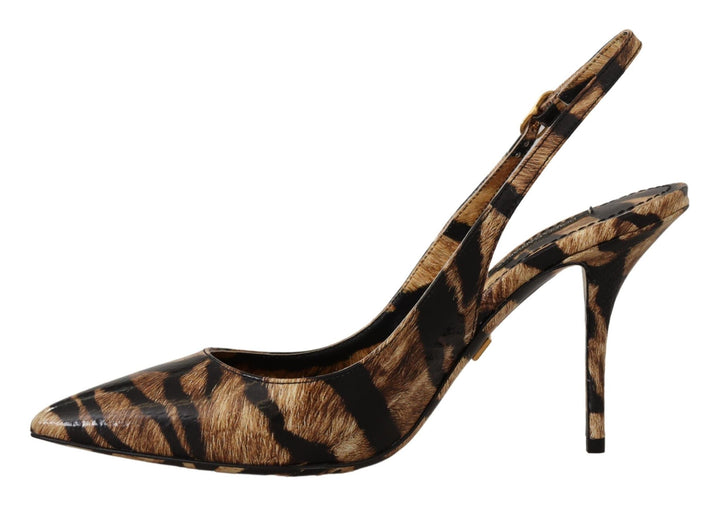 Women’s Dolce &amp; Gabbana Brown Slingbacks Leather Tiger Shoes