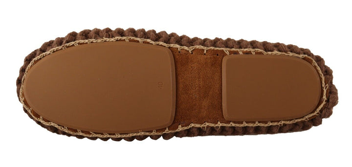 Women’s Dolce &amp; Gabbana Brown Slip on Ballerina Flats Wool Knit Shoes