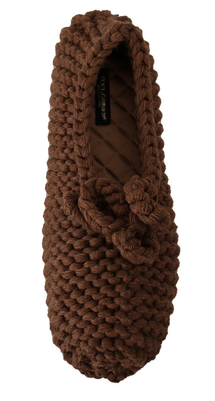 Women’s Dolce &amp; Gabbana Brown Slip on Ballerina Flats Wool Knit Shoes