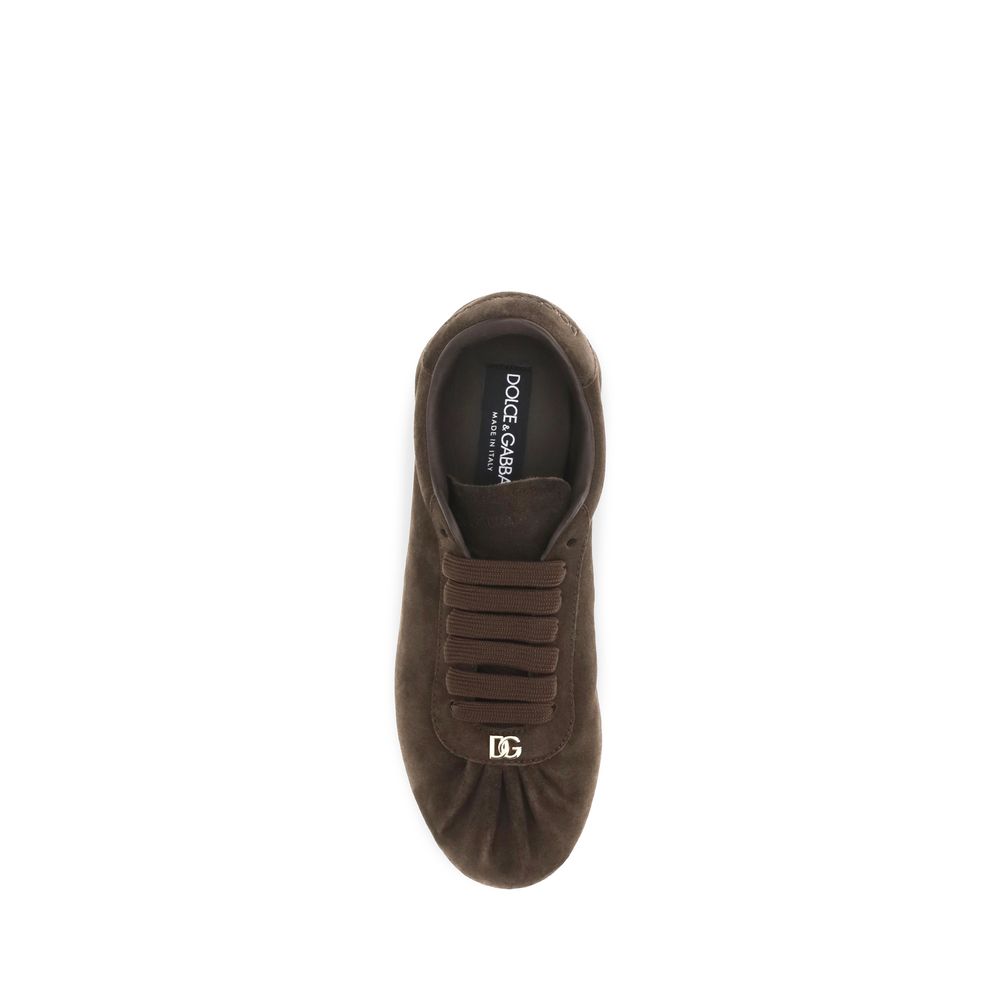 Dolce &amp; Gabbana Brown Suede Leather Low Top Sneakers
