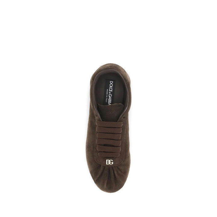 Dolce &amp; Gabbana Brown Suede Leather Low Top Sneakers