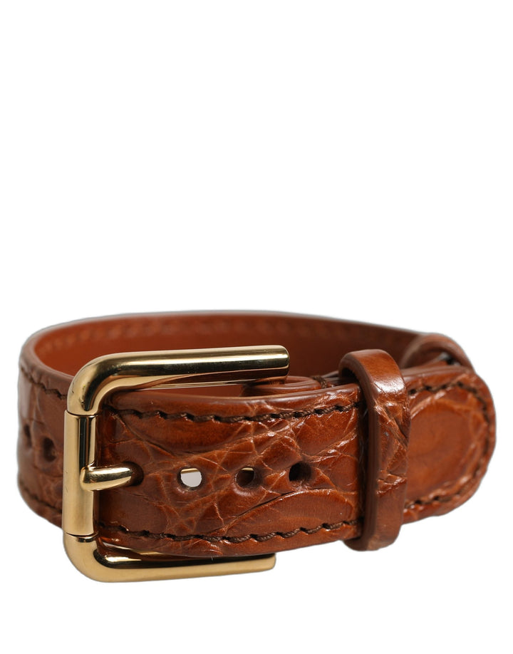 Women’s Dolce &amp; Gabbana Brown Textured Leather Gold Buckle Belt Strap Bracelet