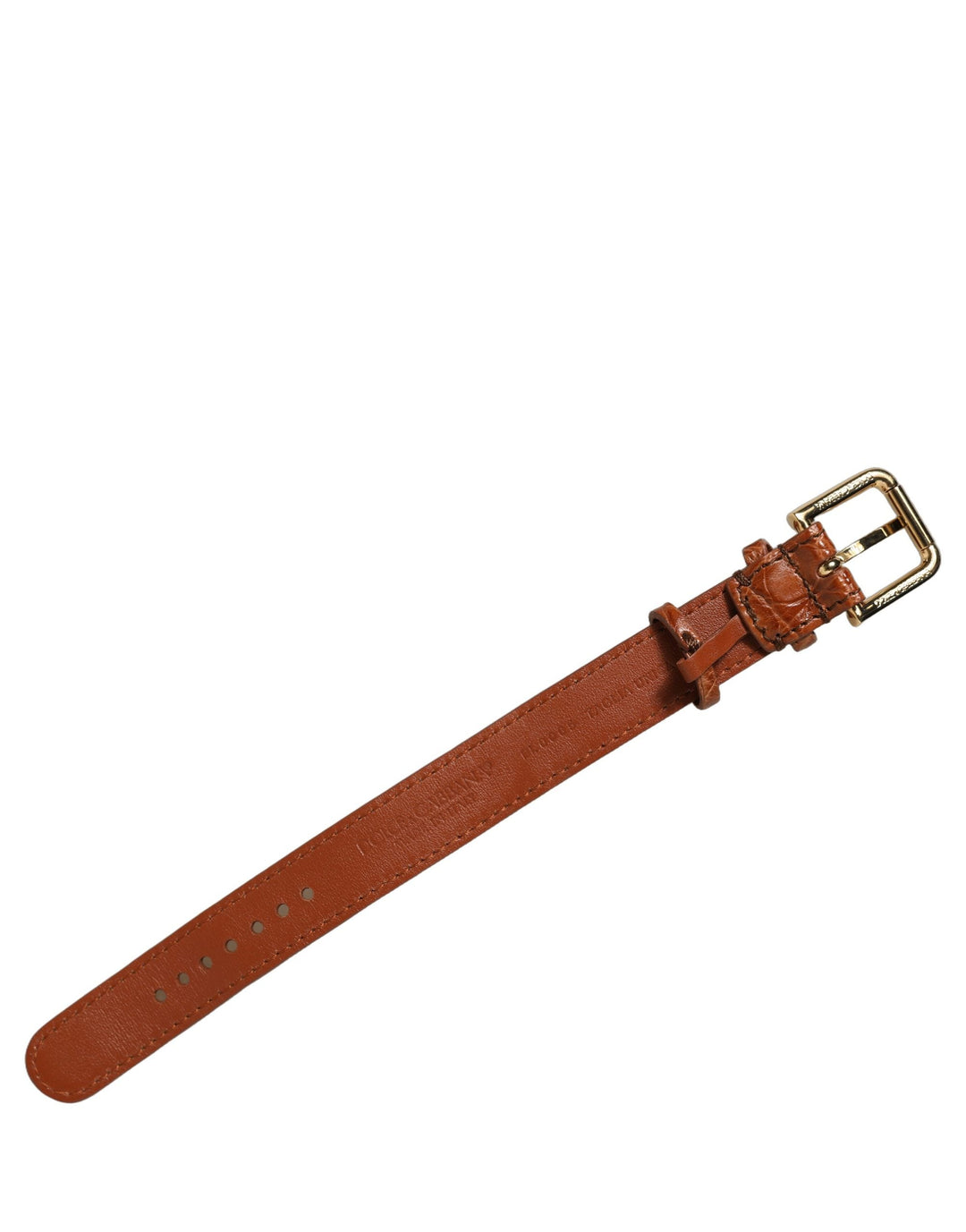 Women’s Dolce &amp; Gabbana Brown Textured Leather Gold Buckle Belt Strap Bracelet