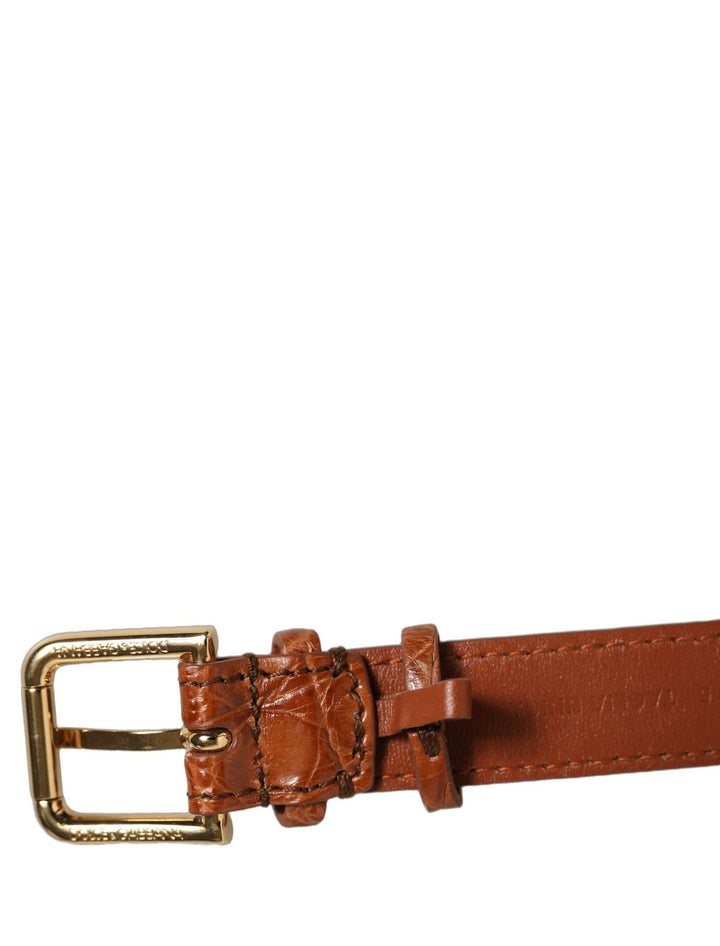 Women’s Dolce &amp; Gabbana Brown Textured Leather Gold Buckle Belt Strap Bracelet