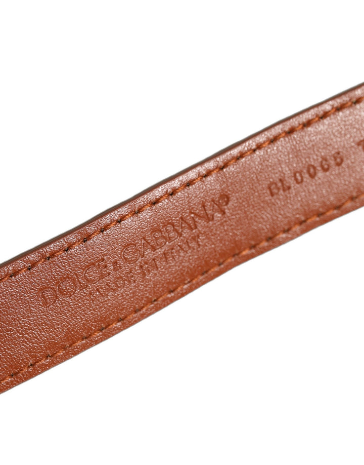 Women’s Dolce &amp; Gabbana Brown Textured Leather Gold Buckle Belt Strap Bracelet