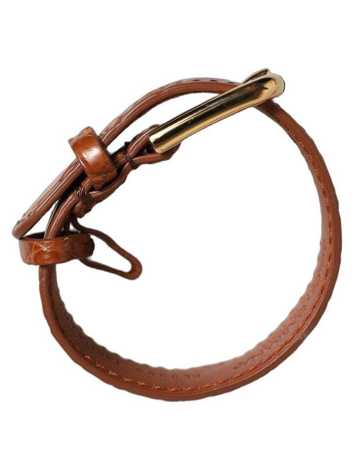 Women’s Dolce &amp; Gabbana Brown Textured Leather Gold Buckle Belt Strap Bracelet
