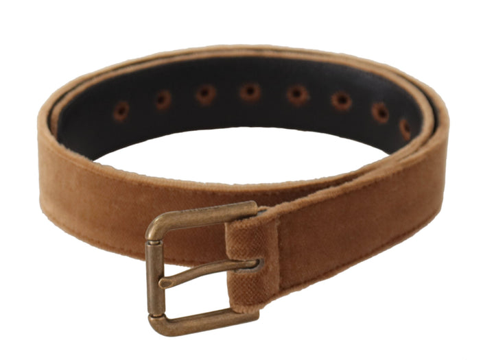 Women’s Dolce &amp; Gabbana Brown Velvet Bronze Vintage Logo Metal Buckle Belt