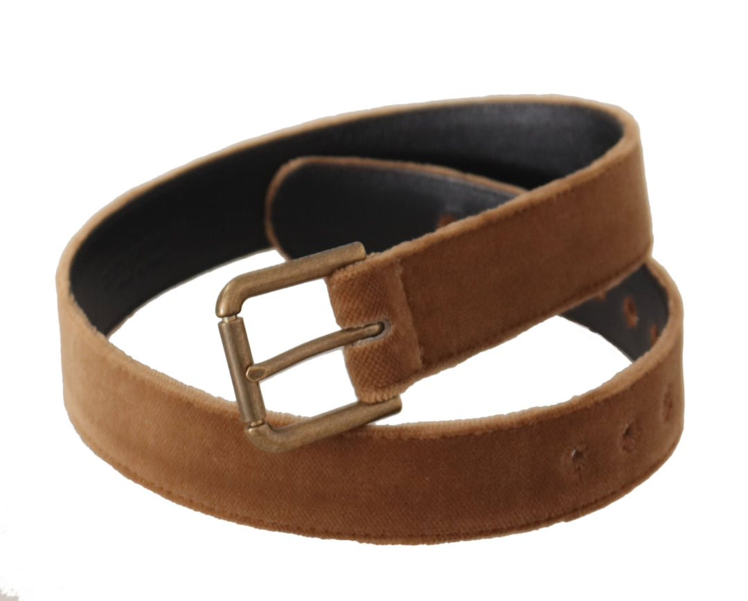 Women’s Dolce &amp; Gabbana Brown Velvet Bronze Vintage Logo Metal Buckle Belt