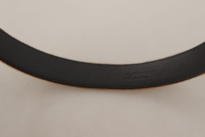 Women’s Dolce &amp; Gabbana Brown Velvet Bronze Vintage Logo Metal Buckle Belt