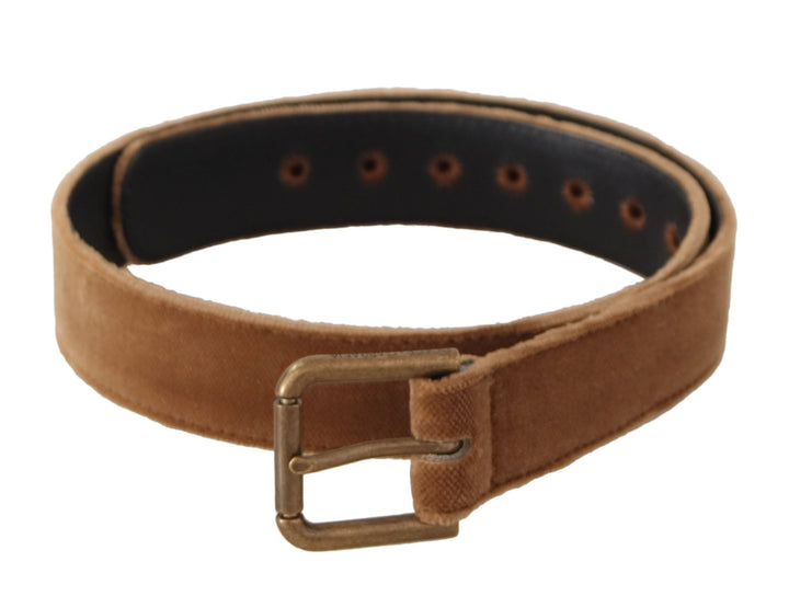 Women’s Dolce &amp; Gabbana Brown Velvet Bronze Vintage Logo Metal Buckle Belt