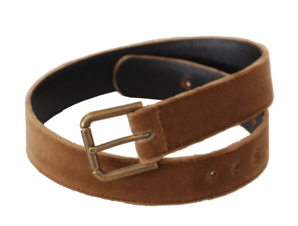 Women’s Dolce & Gabbana Brown Velvet Bronze Vintage Logo Metal Buckle Belt