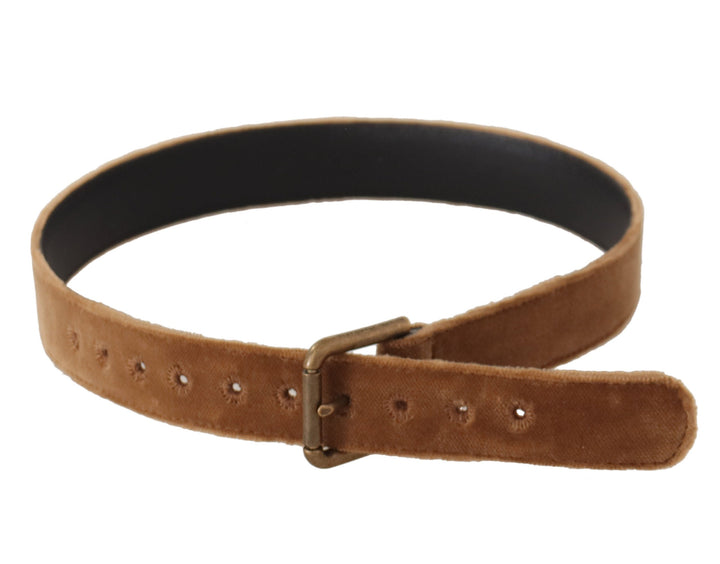 Women’s Dolce &amp; Gabbana Brown Velvet Bronze Vintage Logo Metal Buckle Belt