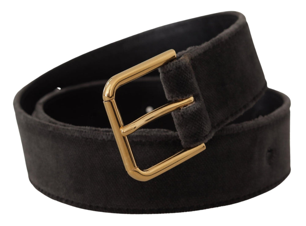 Women’s Dolce & Gabbana Brown Velvet Gold Tone Logo Metal Waist Buckle Belt