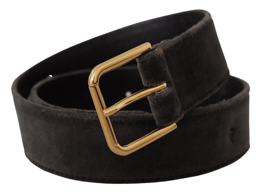 Women’s Dolce &amp; Gabbana Brown Velvet Gold Tone Logo Metal Waist Buckle Belt