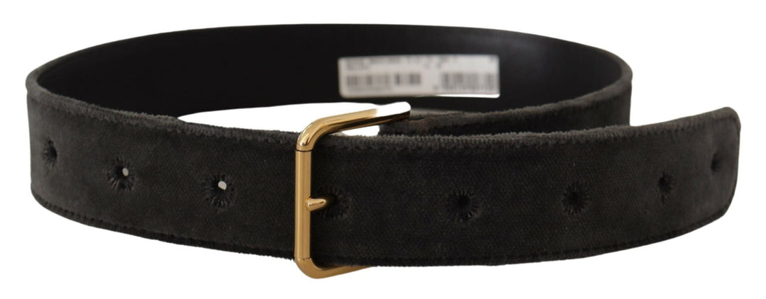 Women’s Dolce &amp; Gabbana Brown Velvet Gold Tone Logo Metal Waist Buckle Belt