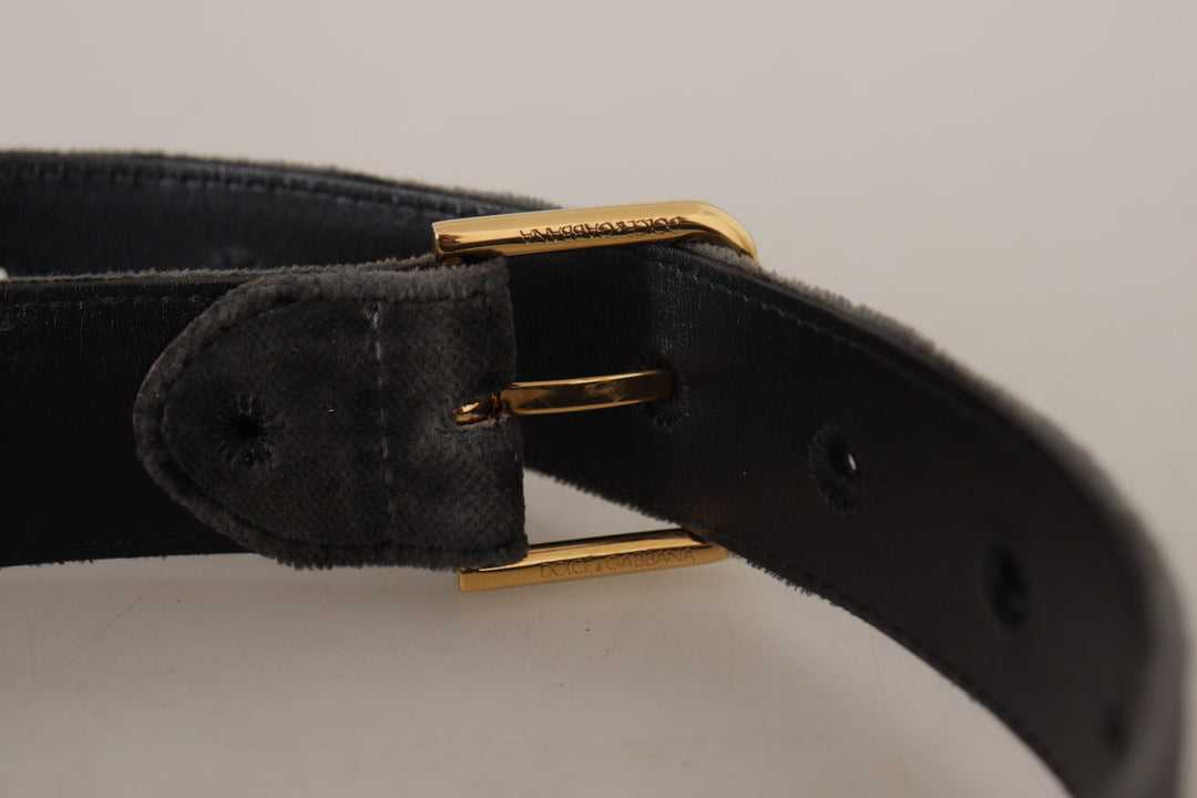 Women’s Dolce &amp; Gabbana Brown Velvet Gold Tone Logo Metal Waist Buckle Belt