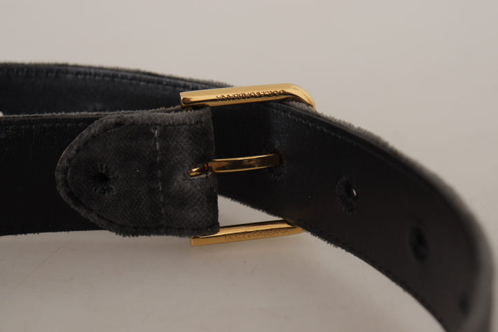 Women’s Dolce &amp; Gabbana Brown Velvet Gold Tone Logo Metal Waist Buckle Belt