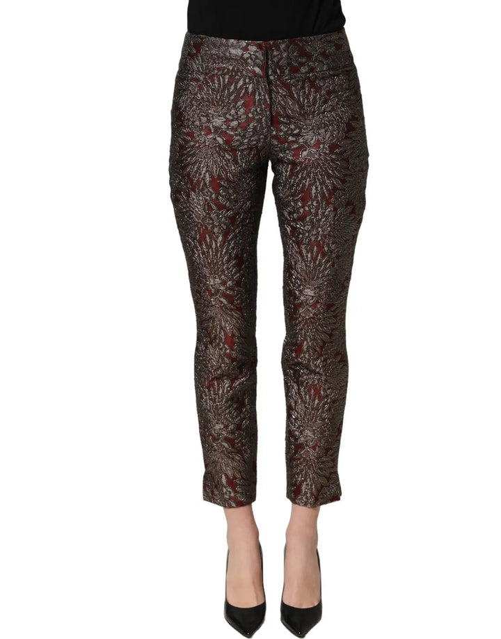 Women’s Dolce &amp; Gabbana Burgundy Grey Floral Jacquard Straight Pants