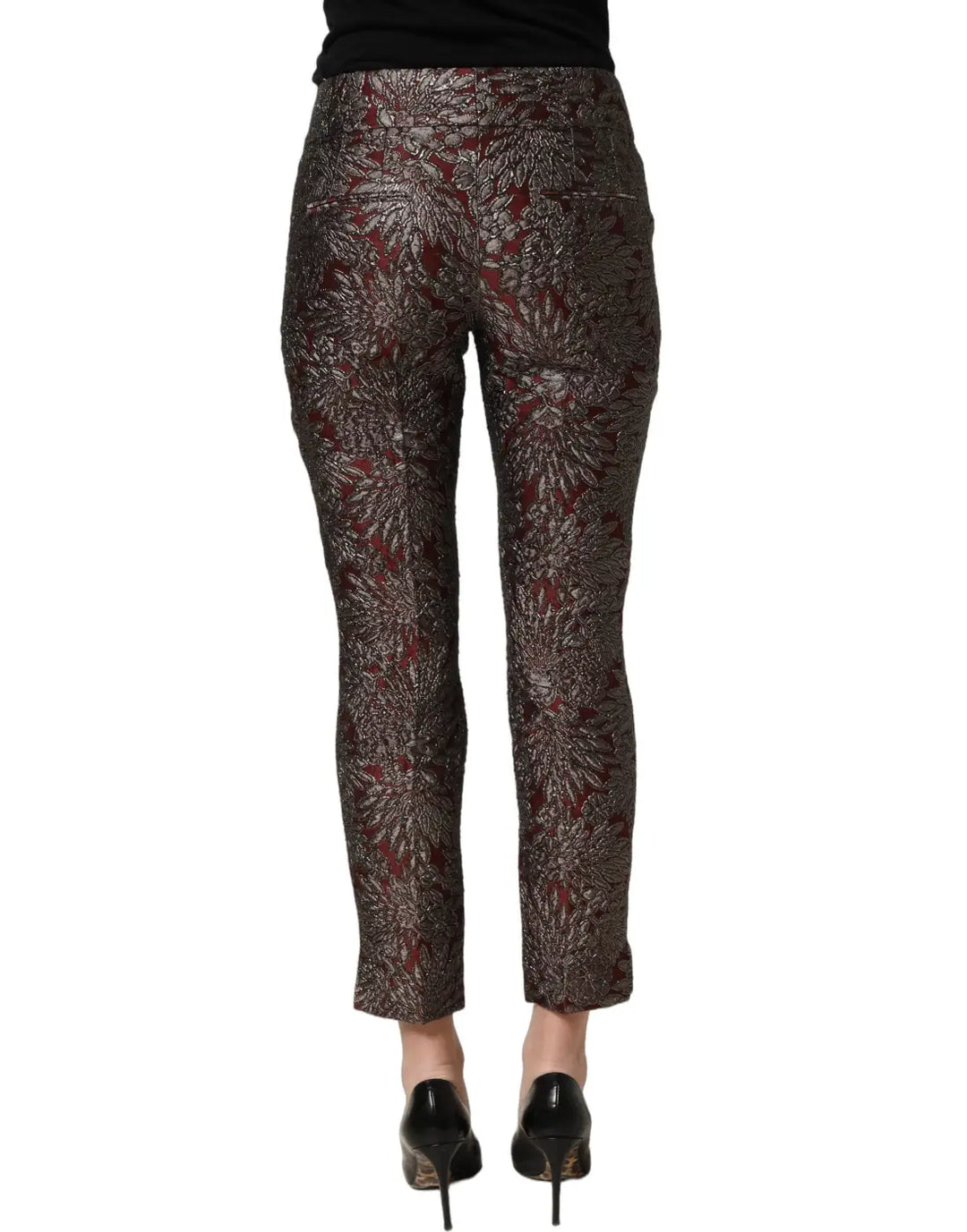 Women’s Dolce &amp; Gabbana Burgundy Grey Floral Jacquard Straight Pants
