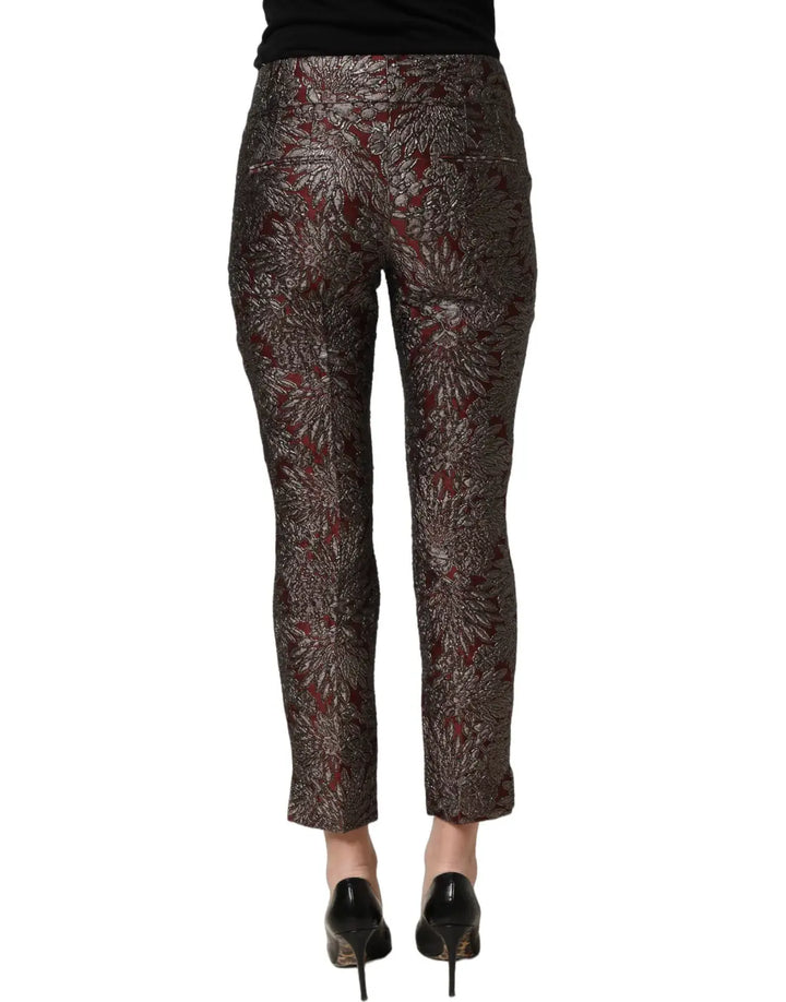 Women’s Dolce &amp; Gabbana Burgundy Grey Floral Jacquard Straight Pants