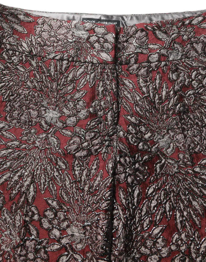Women’s Dolce &amp; Gabbana Burgundy Grey Floral Jacquard Straight Pants