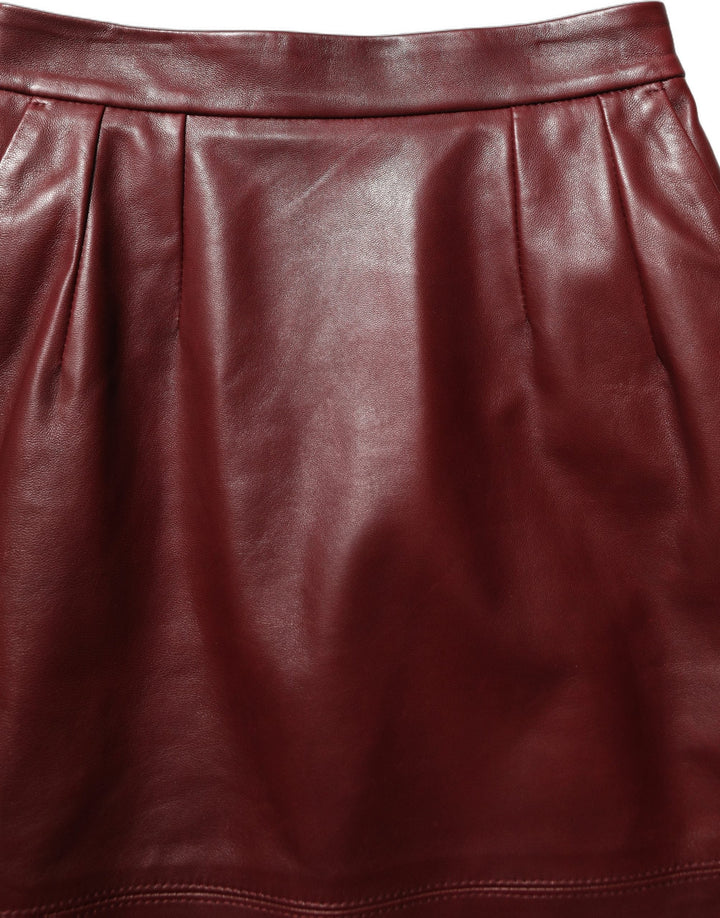 Women’s Dolce &amp; Gabbana Burgundy Leather High Waist Pencil Midi Skirt
