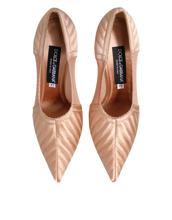 Women’s Dolce &amp; Gabbana Cipria Nude Satin Mesh Stiletto Pumps Shoes