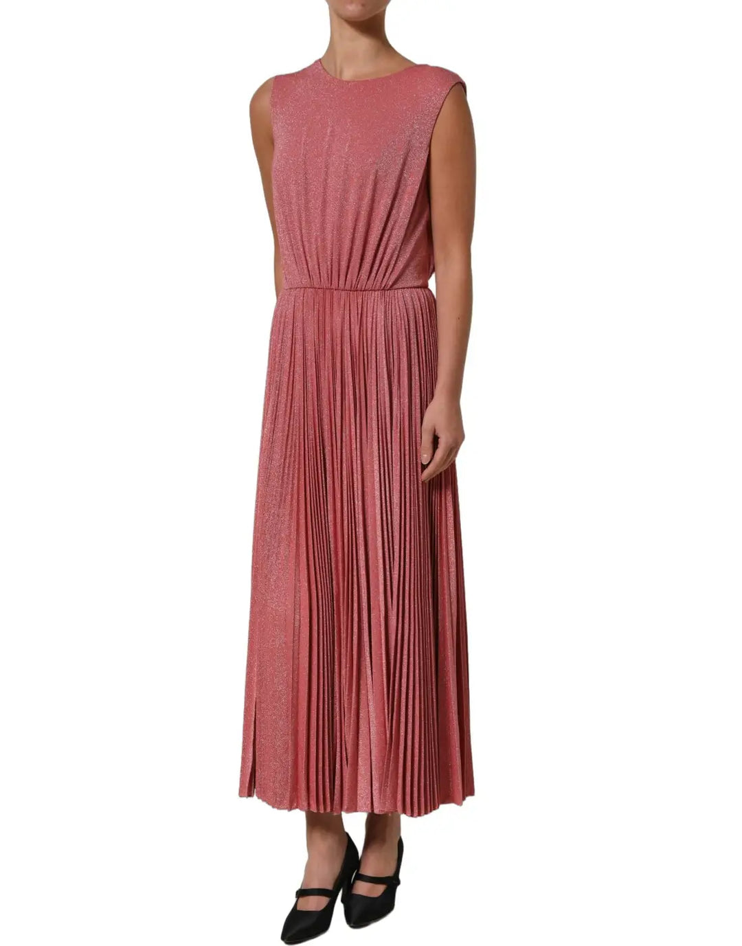 Women’s Dolce &amp; Gabbana Coral Pink Pleated Sleeveless Max Dress