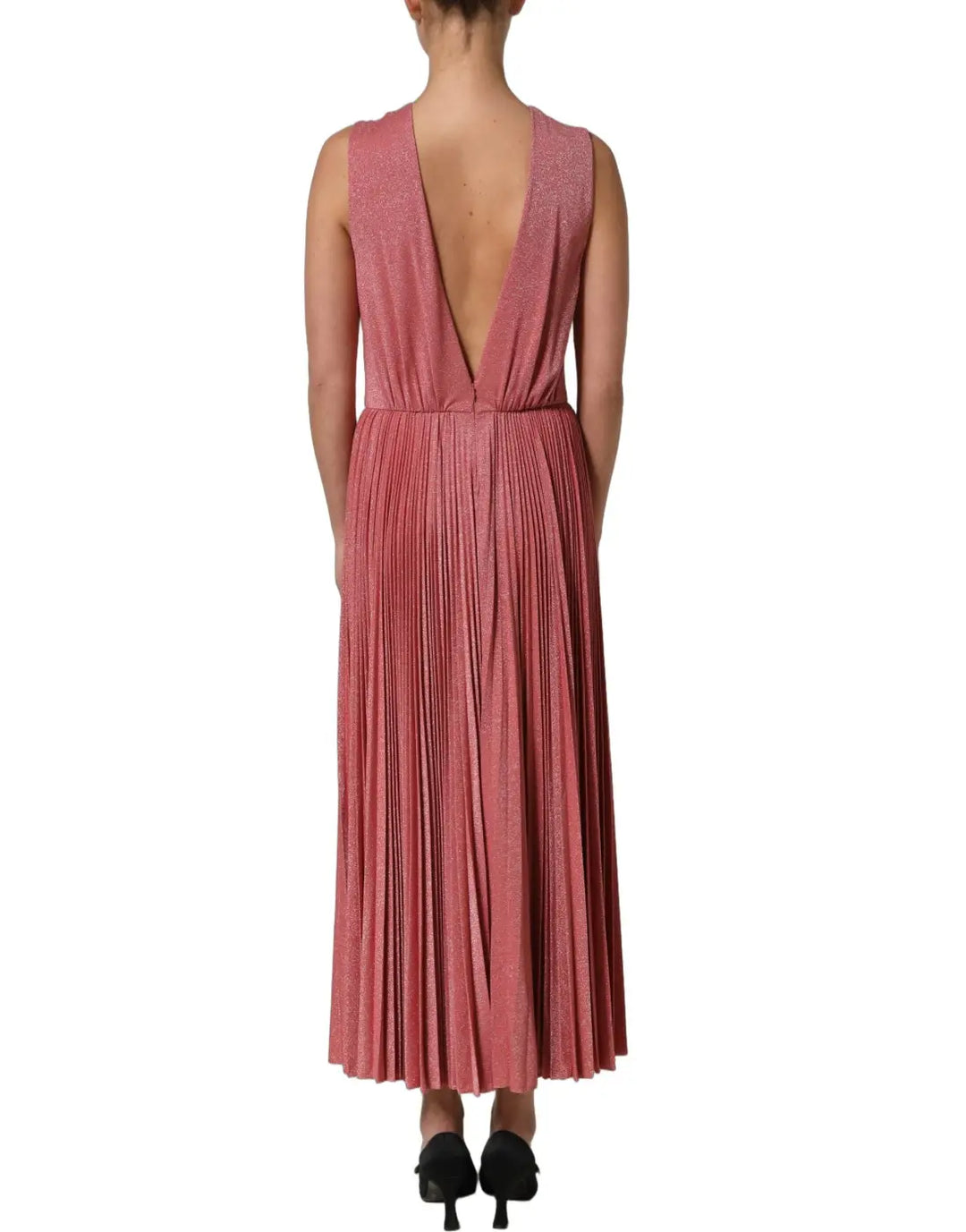 Women’s Dolce &amp; Gabbana Coral Pink Pleated Sleeveless Max Dress