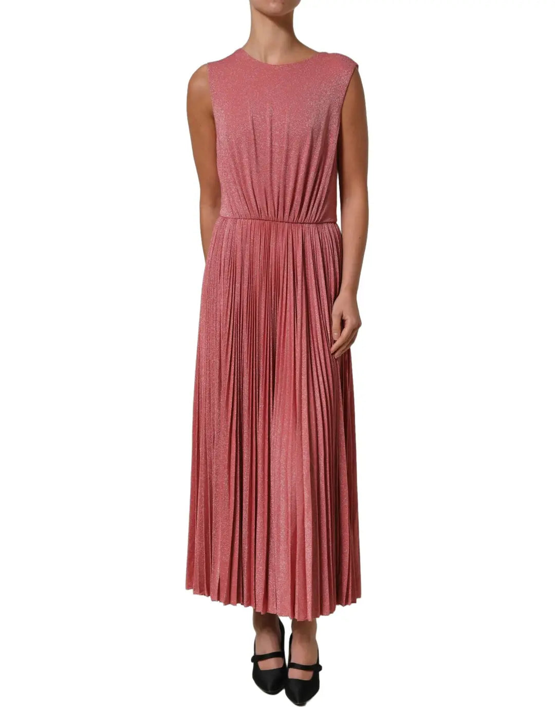 Women’s Dolce &amp; Gabbana Coral Pink Pleated Sleeveless Max Dress