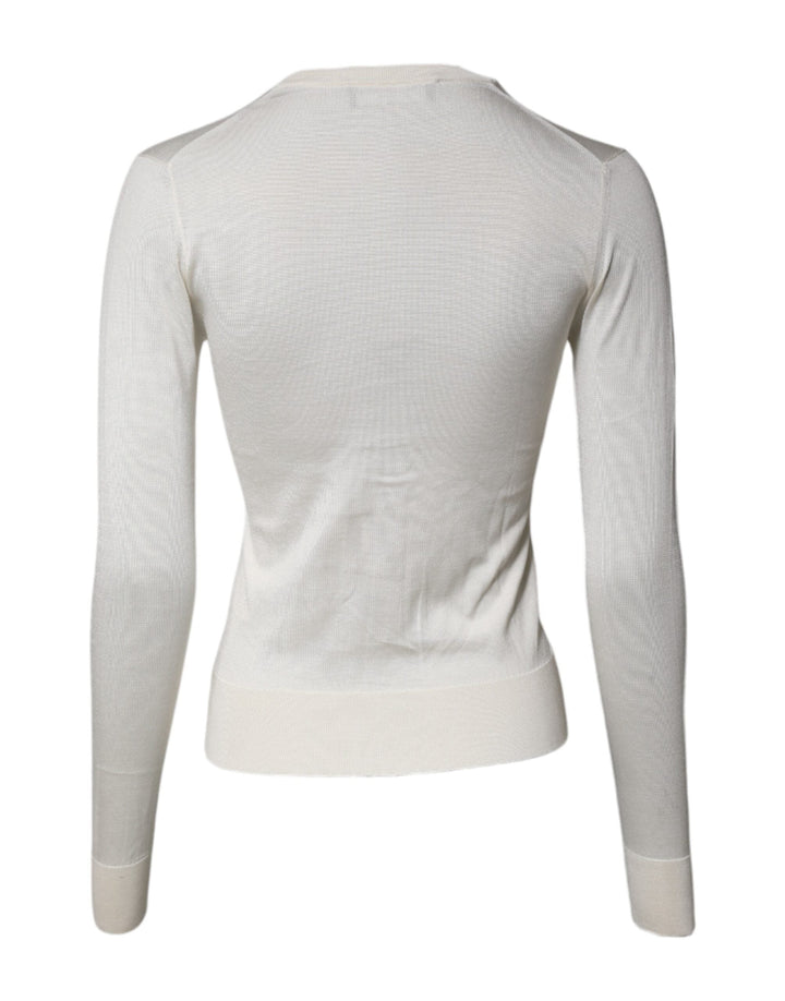 Women’s Dolce &amp; Gabbana Cream Floral Silk Embellished Cardigan Sweater