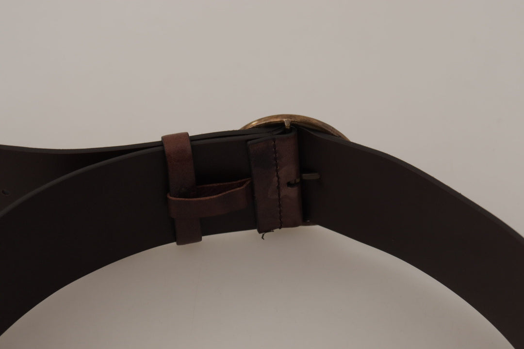 Women’s Dolce &amp; Gabbana Dark Brown Wide Calf Leather Logo Round Buckle Belt