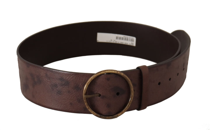 Women’s Dolce &amp; Gabbana Dark Brown Wide Calf Leather Logo Round Buckle Belt