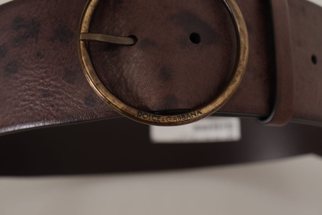 Women’s Dolce &amp; Gabbana Dark Brown Wide Calf Leather Logo Round Buckle Belt