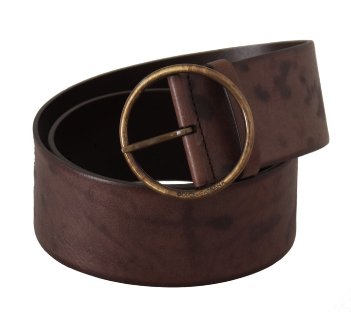 Women’s Dolce &amp; Gabbana Dark Brown Wide Calf Leather Logo Round Buckle Belt