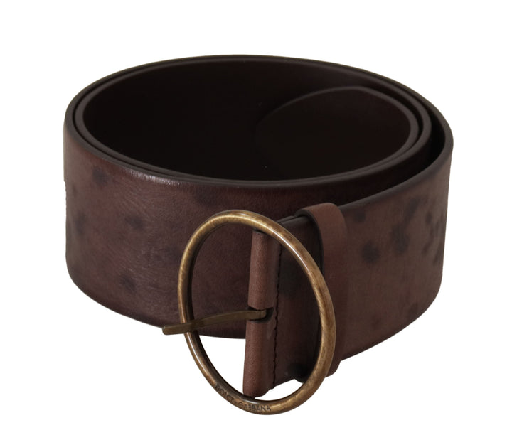 Women’s Dolce &amp; Gabbana Dark Brown Wide Calf Leather Logo Round Buckle Belt