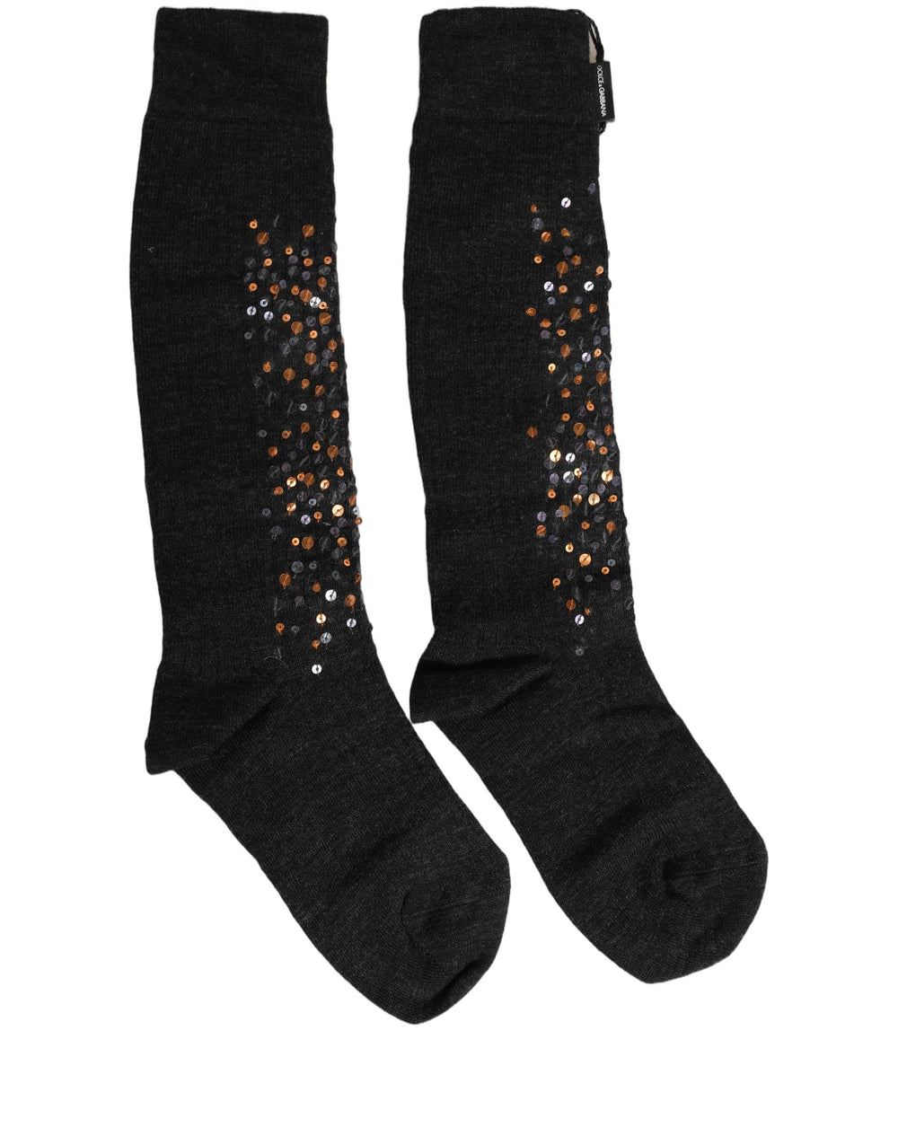 Women’s Dolce & Gabbana Dark Gray Sequined Wool Knee High Accessory Socks